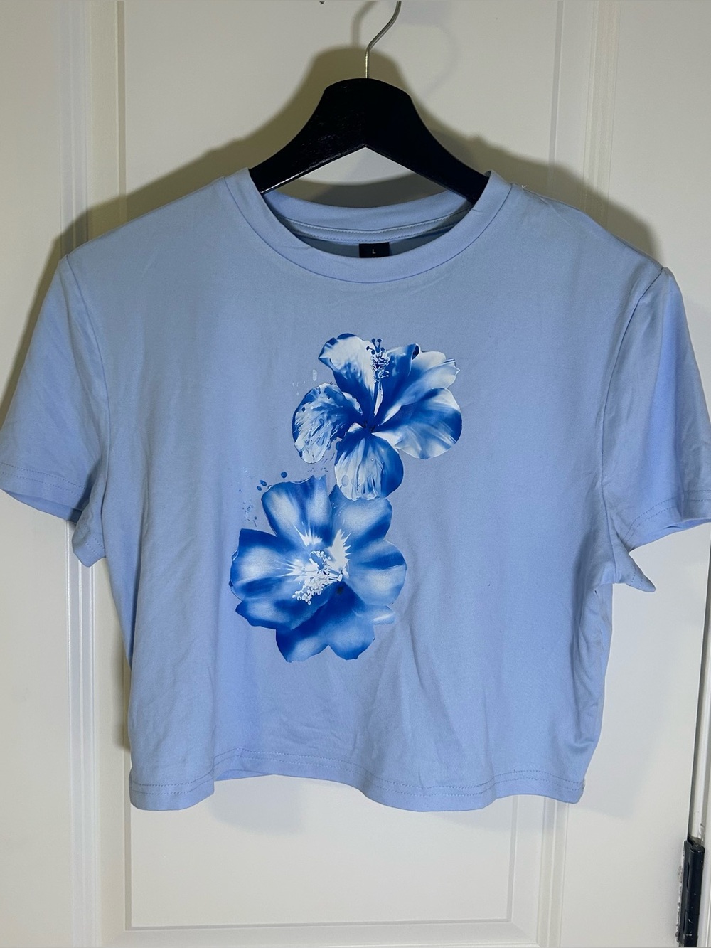 SHEIN Women’s Blue Floral Tropical Beachy Active T-Shirt Sz L